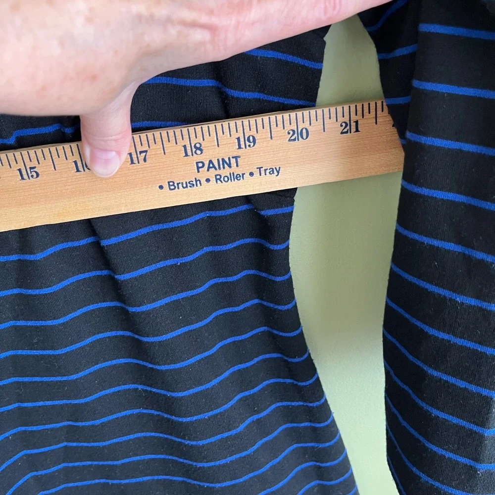 Ronnie Nicole Striped Blue and Black Dress Sz 16 Midi Comfort Stretch 3/4 Sleeve - Picture 5 of 7